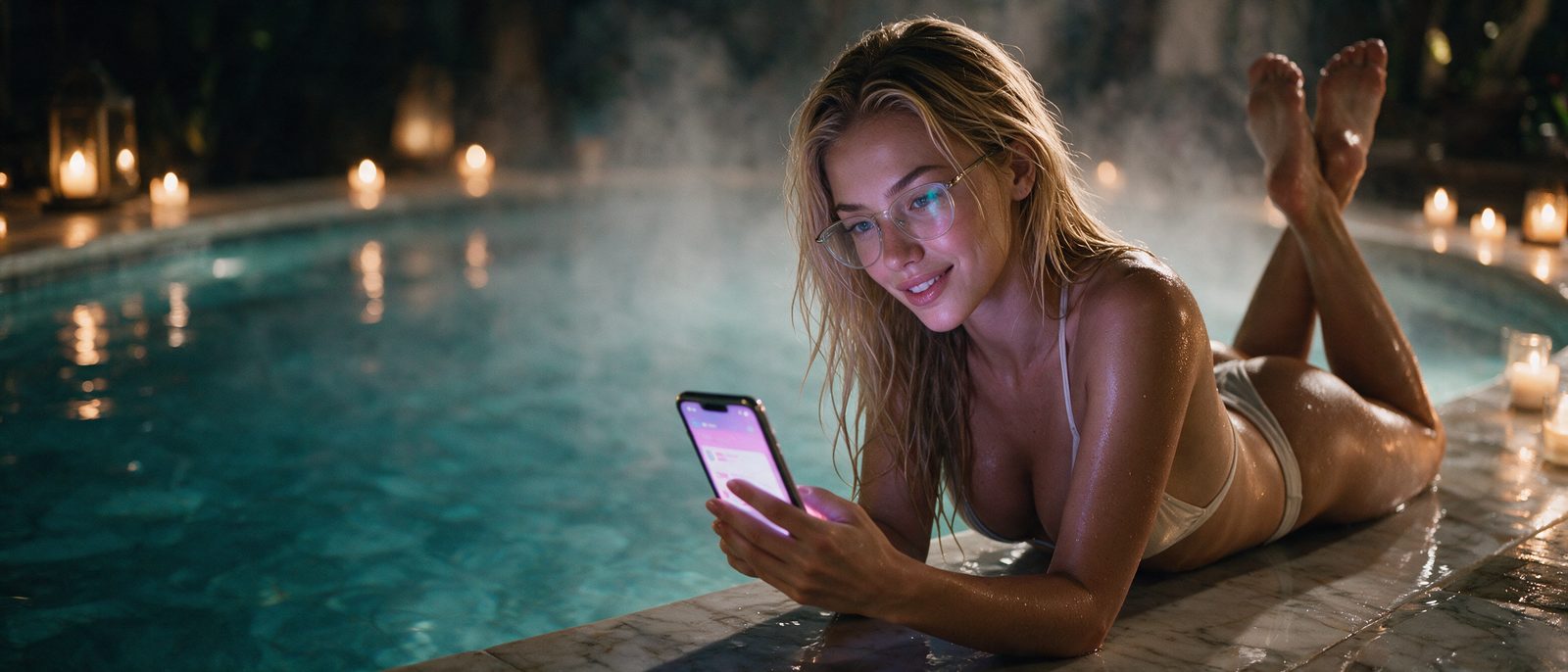 Wirtualna modelka wygenerowana przez AI obok schematu przetwarzania obrazu — grafika artykułu o działaniu PornWorks