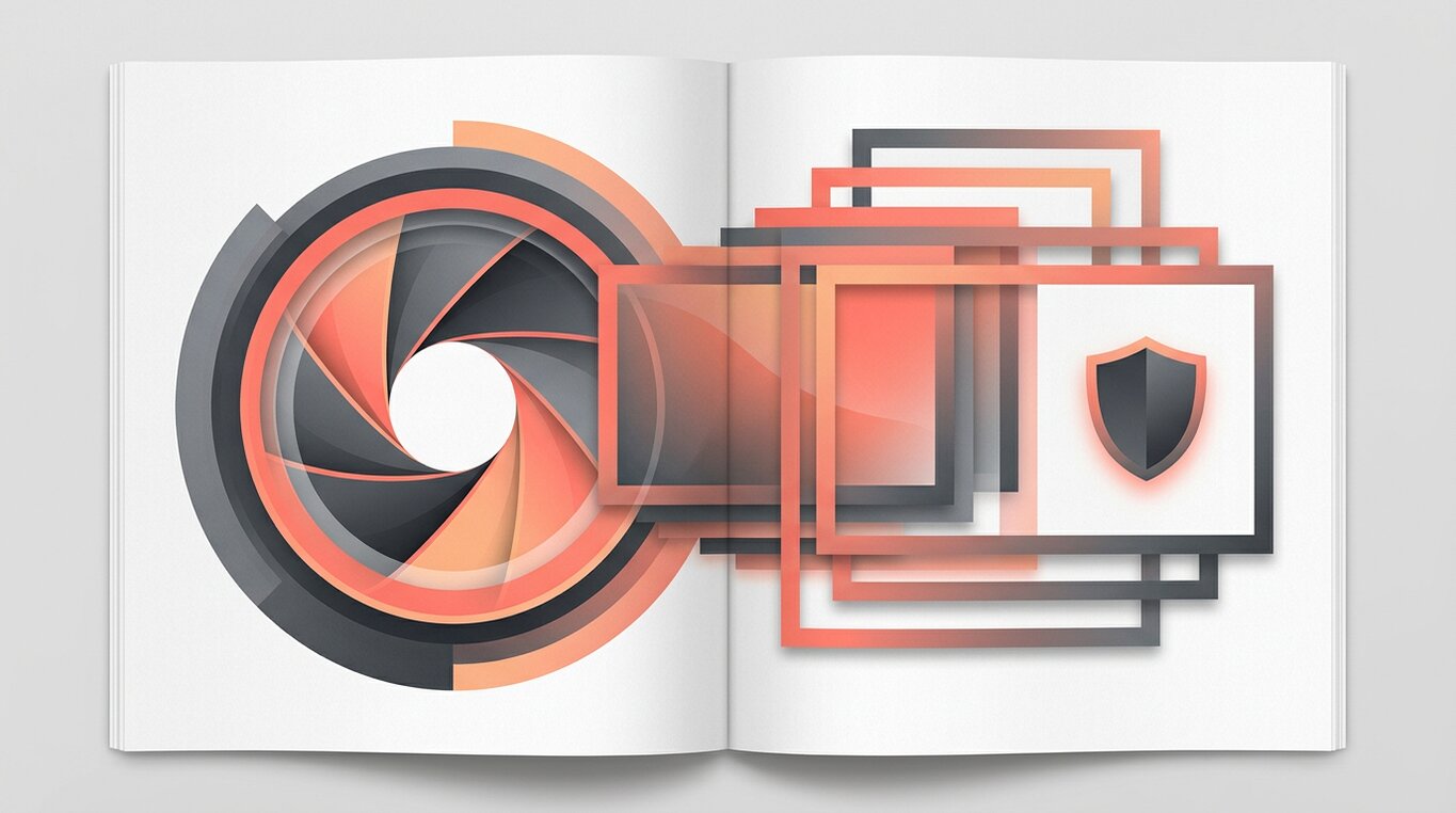Abstrakcyjna ilustracja interfejsu i notatek redakcyjnych — grafika artykułu „Yollo.ai: opinie i nota z testu”